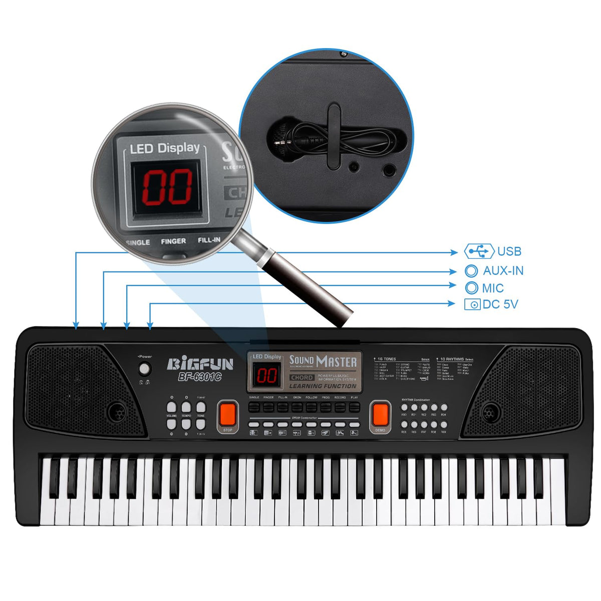M SANMERSEN 61-key keyboard demonstrates beginner-friendly hands-on play with demo songs.