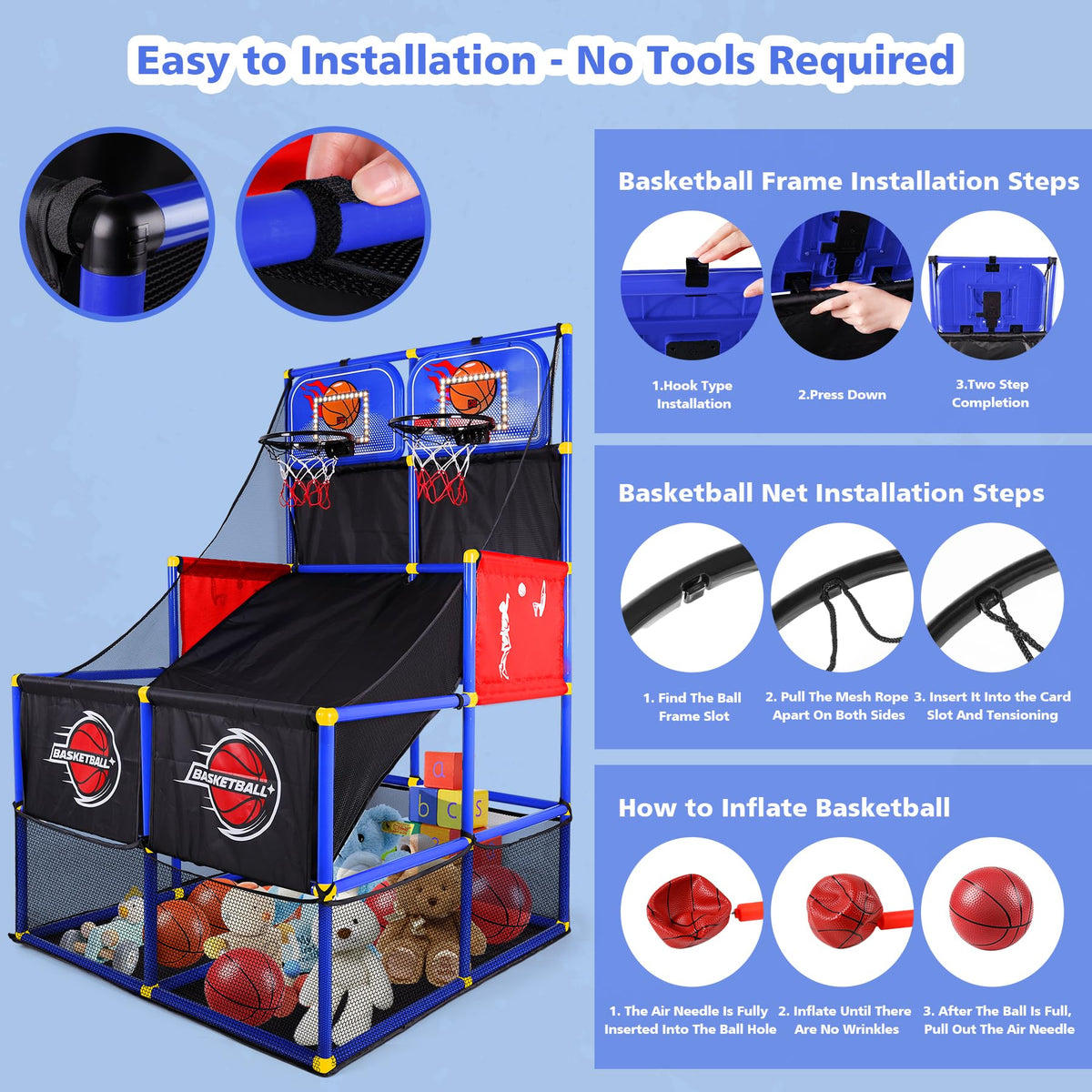 Large mesh storage pocket keeps extra balls and accessories handy.