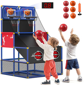 M SANMERSEN Kids Double Basketball Hoop Arcade front view with LED lighting boosts active play and fun.