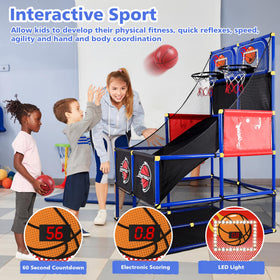 M SANMERSEN Arcade scoreboard on the basketball hoop highlighting clear score tracking.