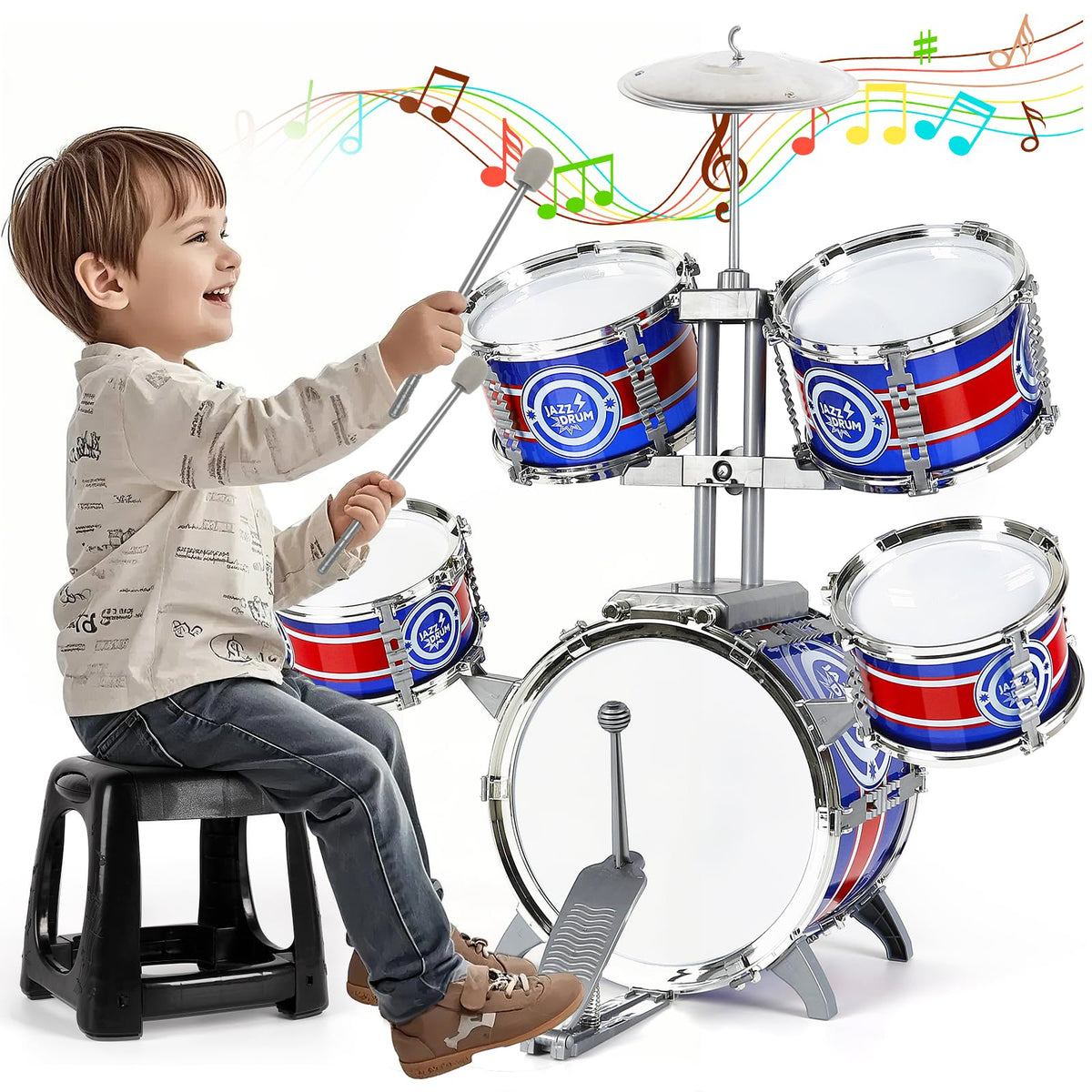 M SANMERSEN kids drum set bass drum with pedal for lively practice.