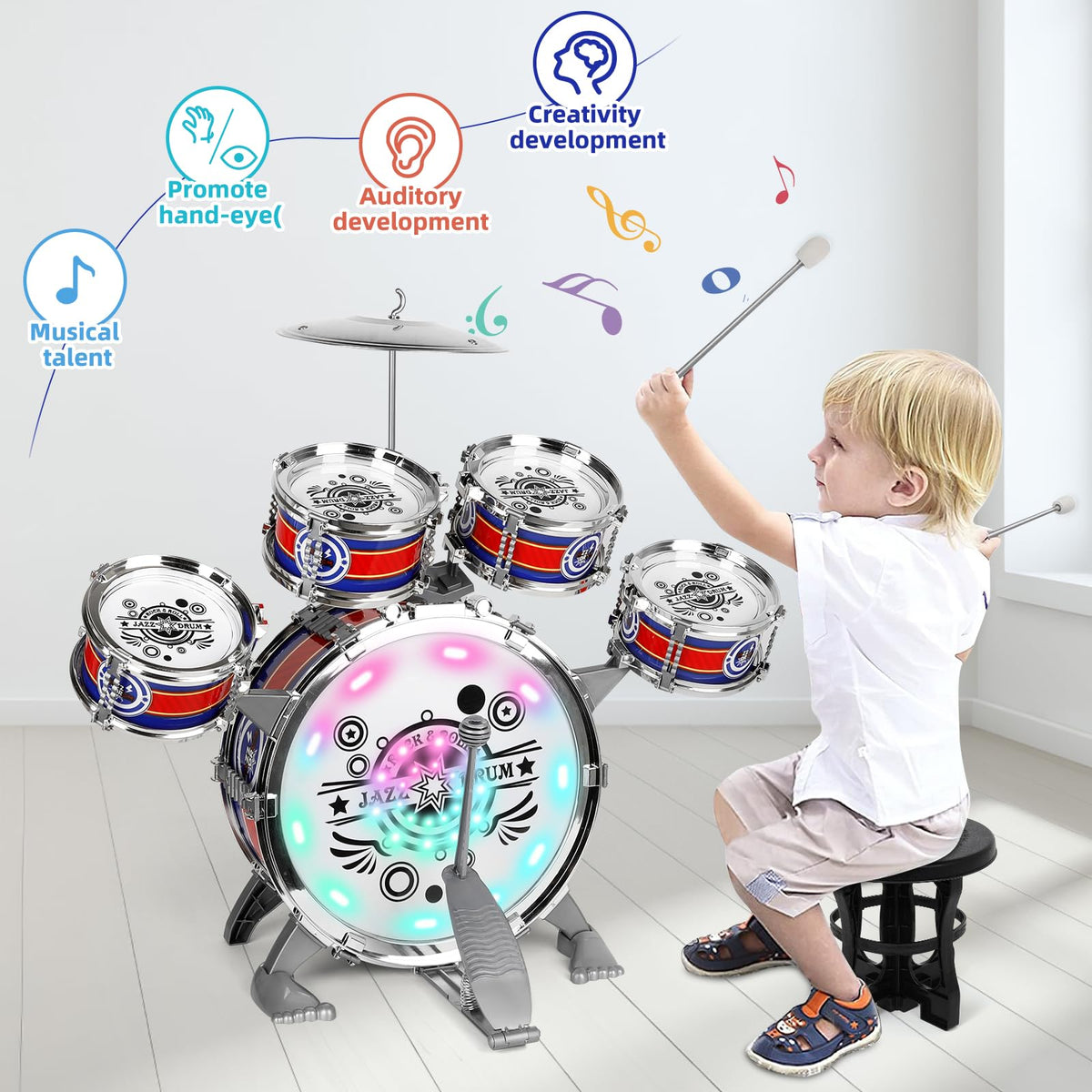 M SANMERSEN kids drum set small drum supports early rhythm learning