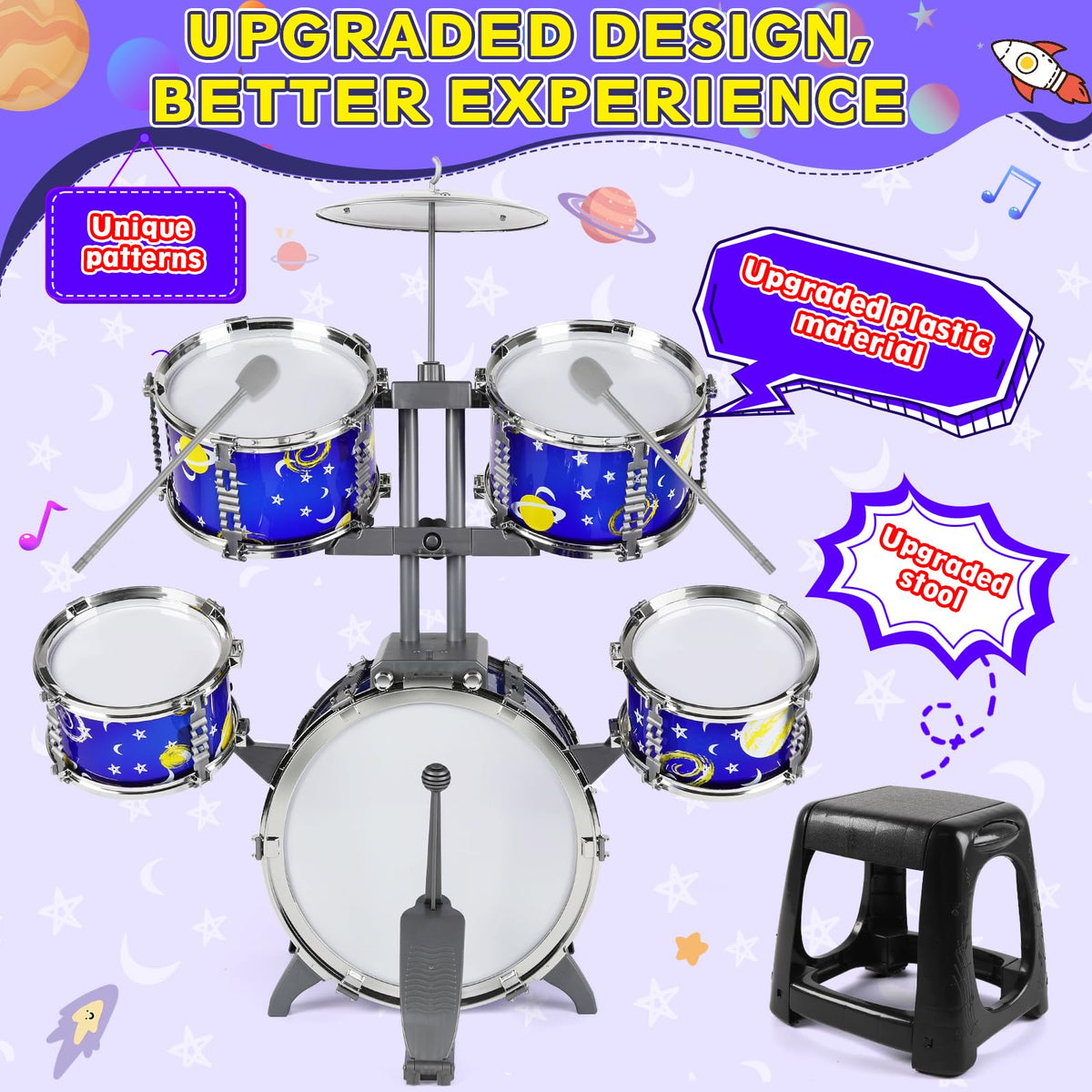 M SANMERSEN Kids drum set with stool provides stable practice space