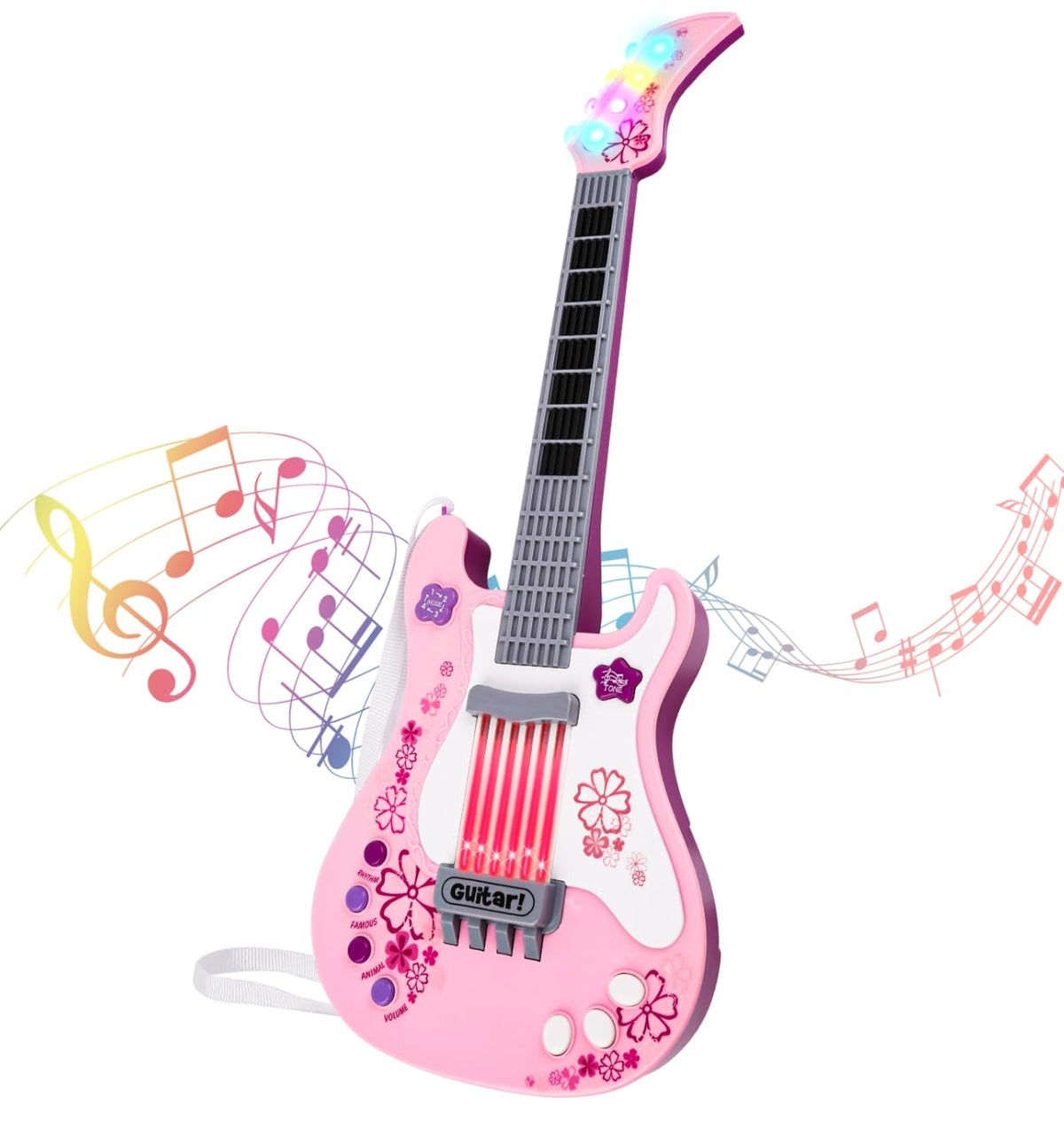 M SANMERSEN pink kids guitar with strap glows to touch for creative play