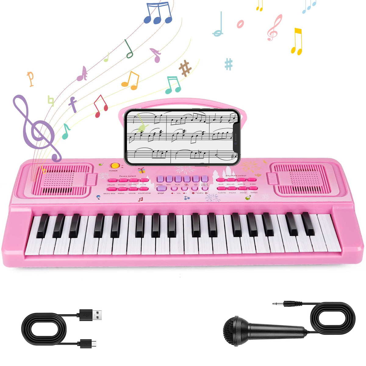 M SANMERSEN kids keyboard pink front view highlighting beginner-friendly design for early learning