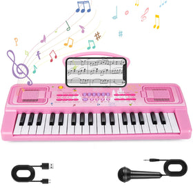M SANMERSEN kids keyboard pink front view highlighting beginner-friendly design for early learning