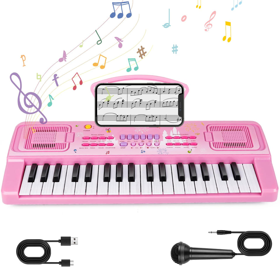 M SANMERSEN kids keyboard pink front view highlighting beginner-friendly design for early learning