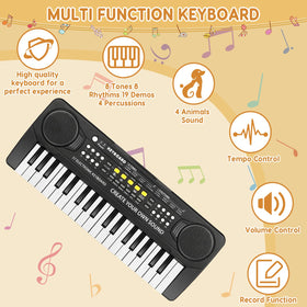 Wood-grain key design provides tactile feel for small fingers.