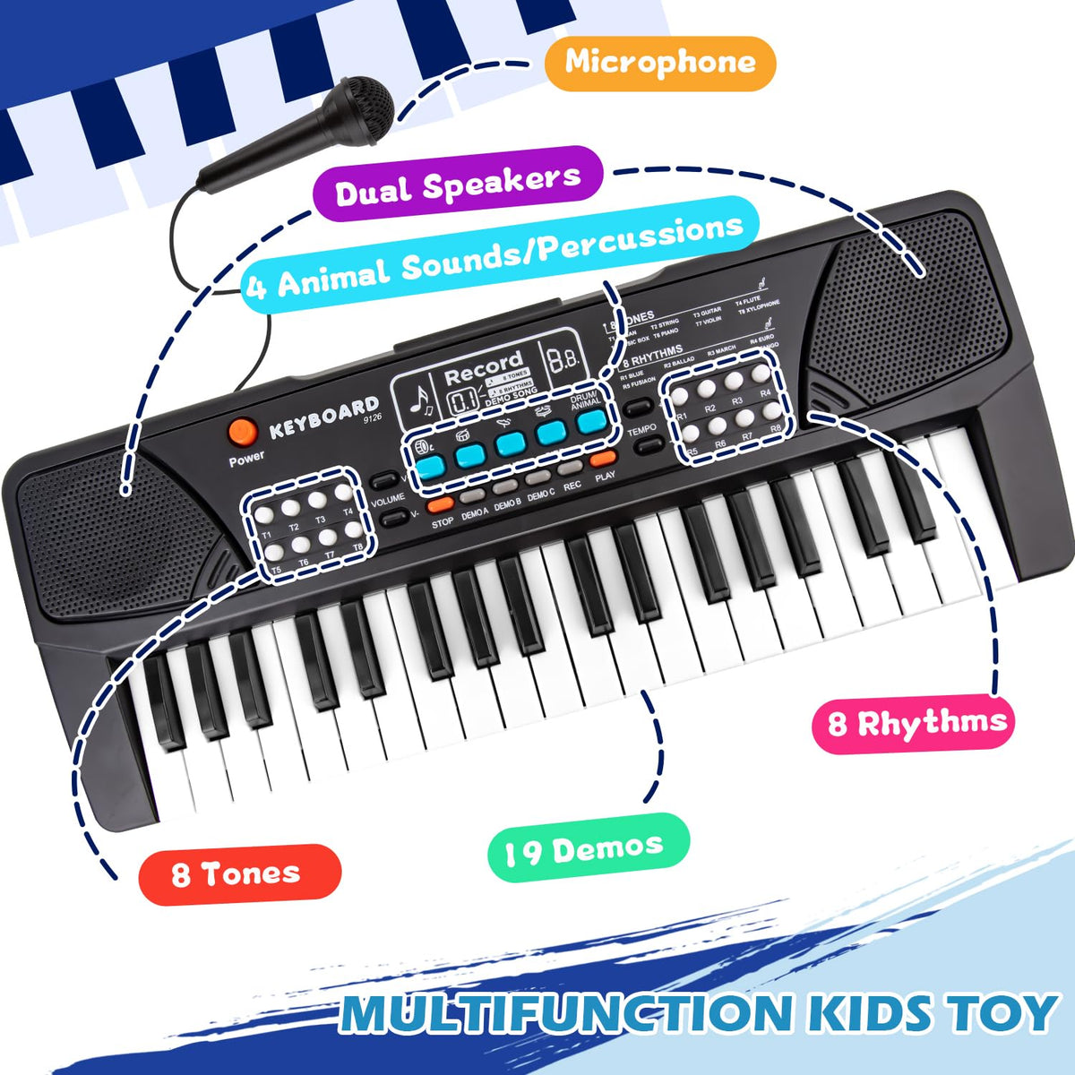 M SANMERSEN microphone behind keyboard for interactive sing-alongs