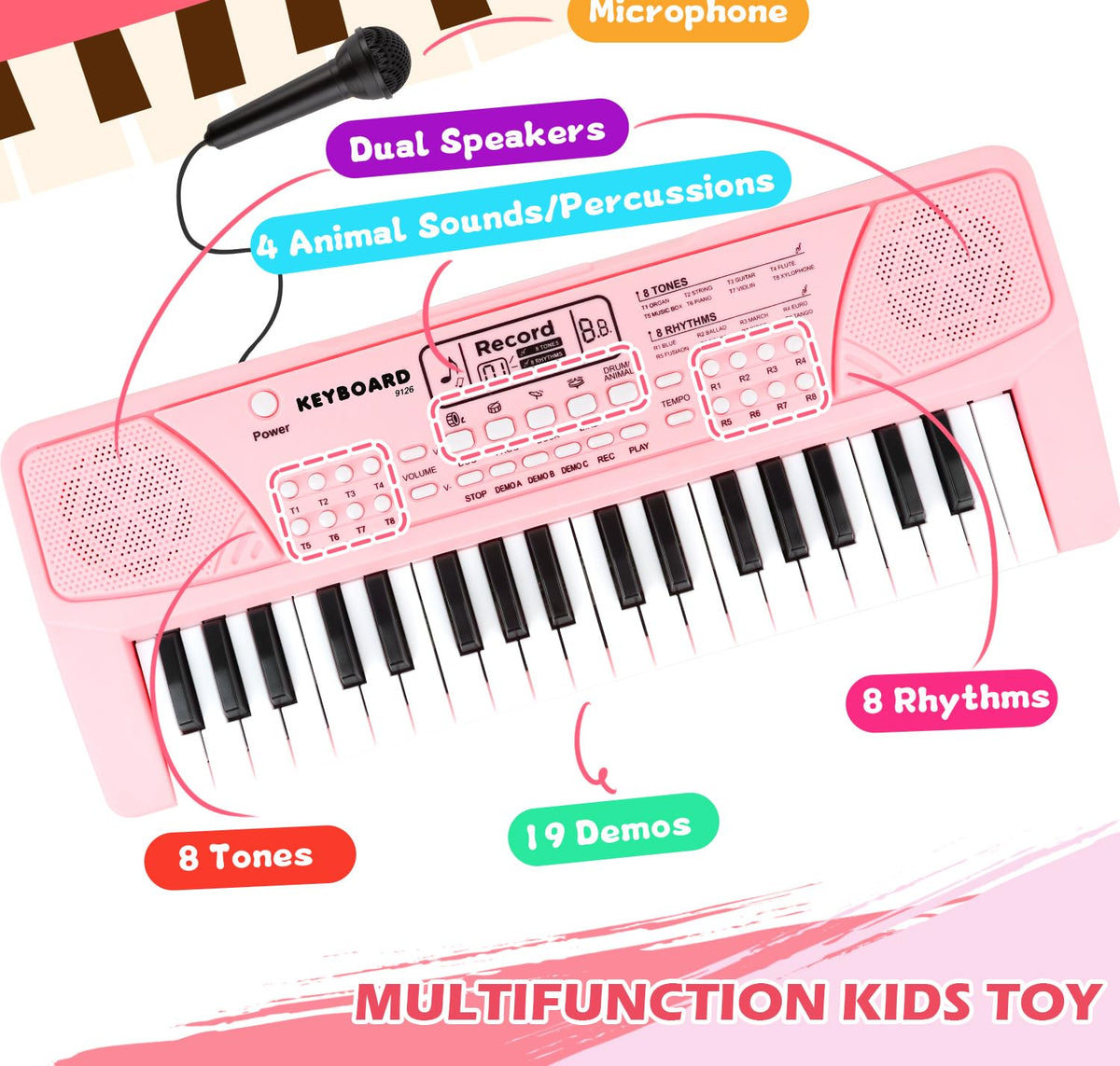 M SANMERSEN pink keyboard with microphone for singing along.