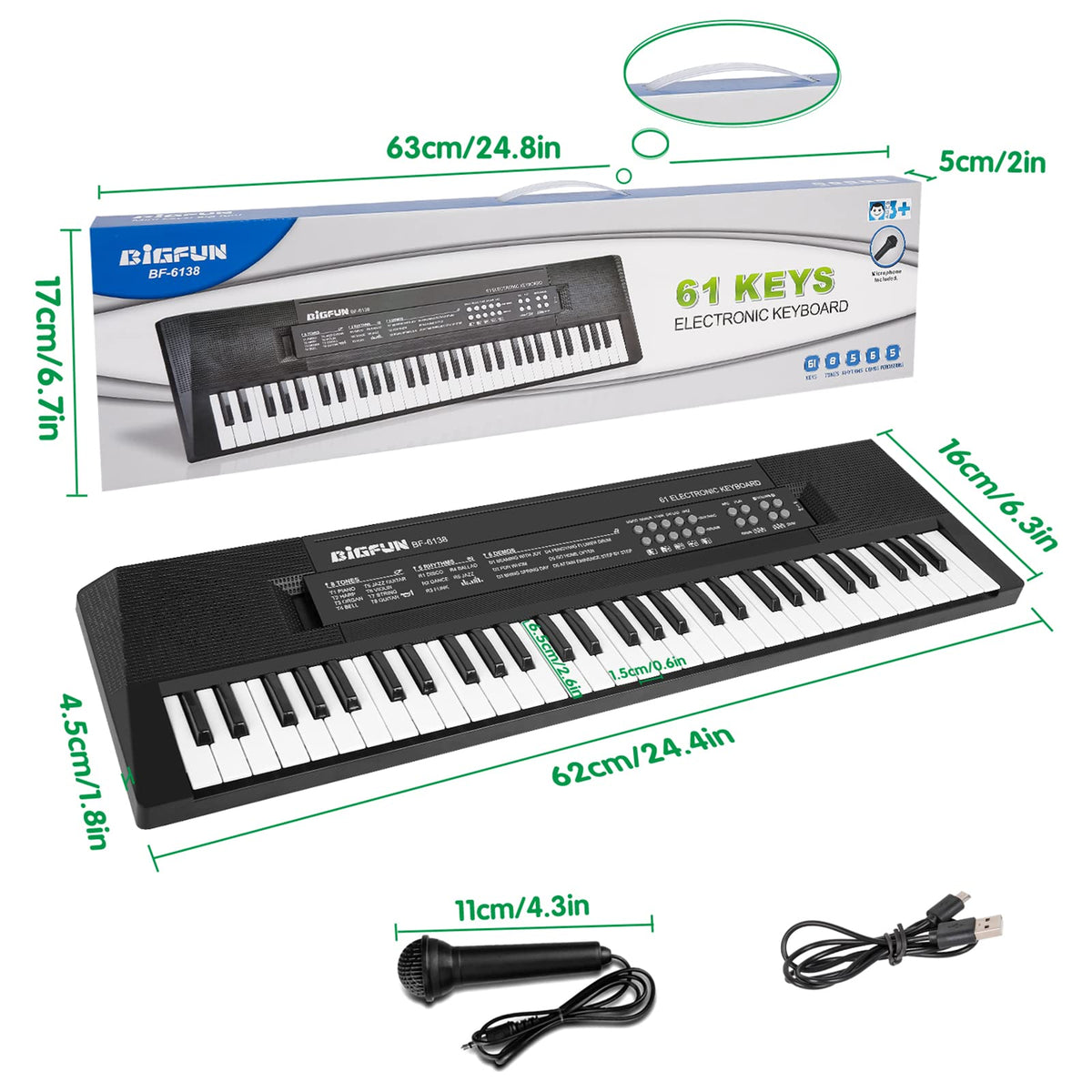 M SANMERSEN Kids Piano portable power with USB or battery.