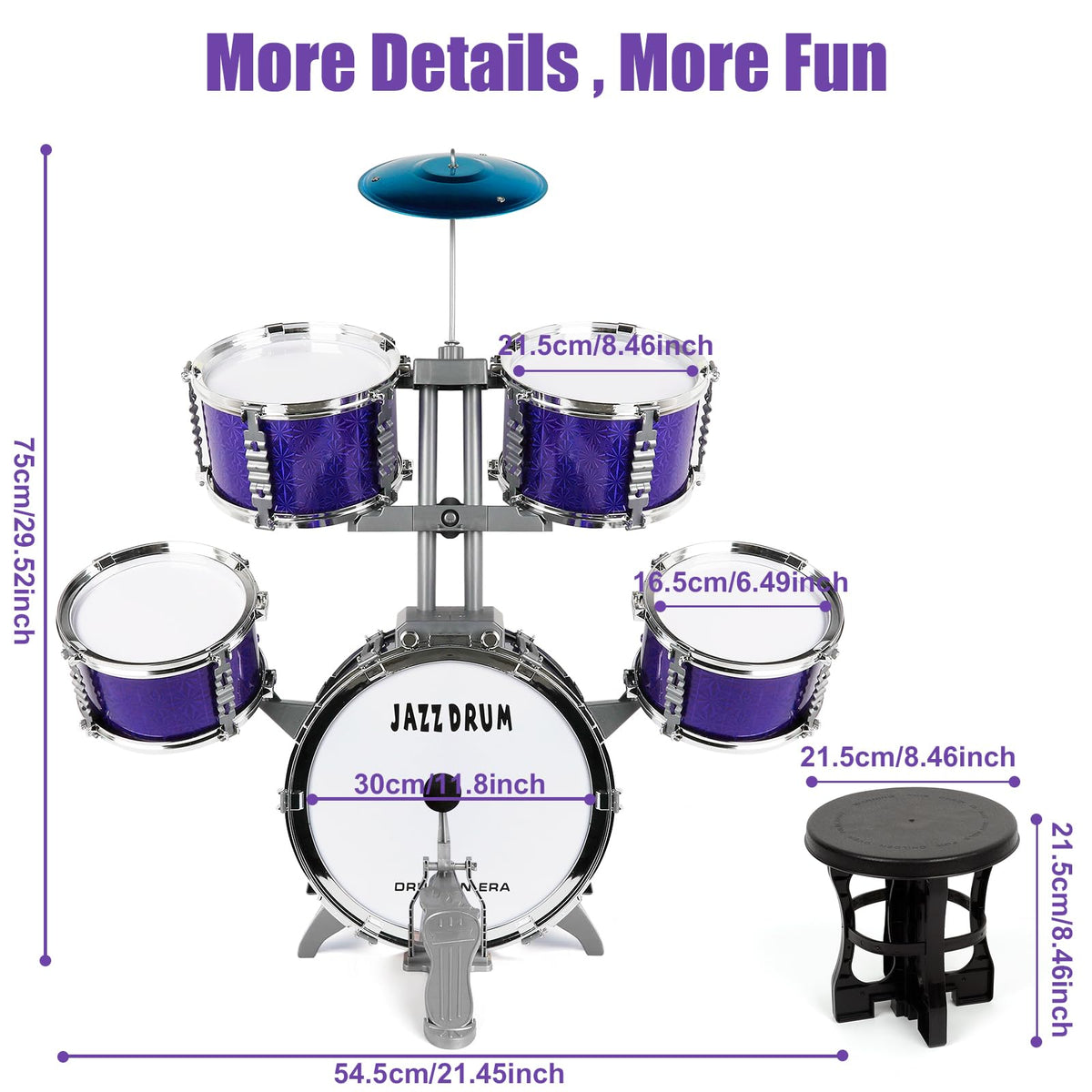 M SANMERSEN Kids Jazz Drum Set mid drum for engaging percussion sessions
