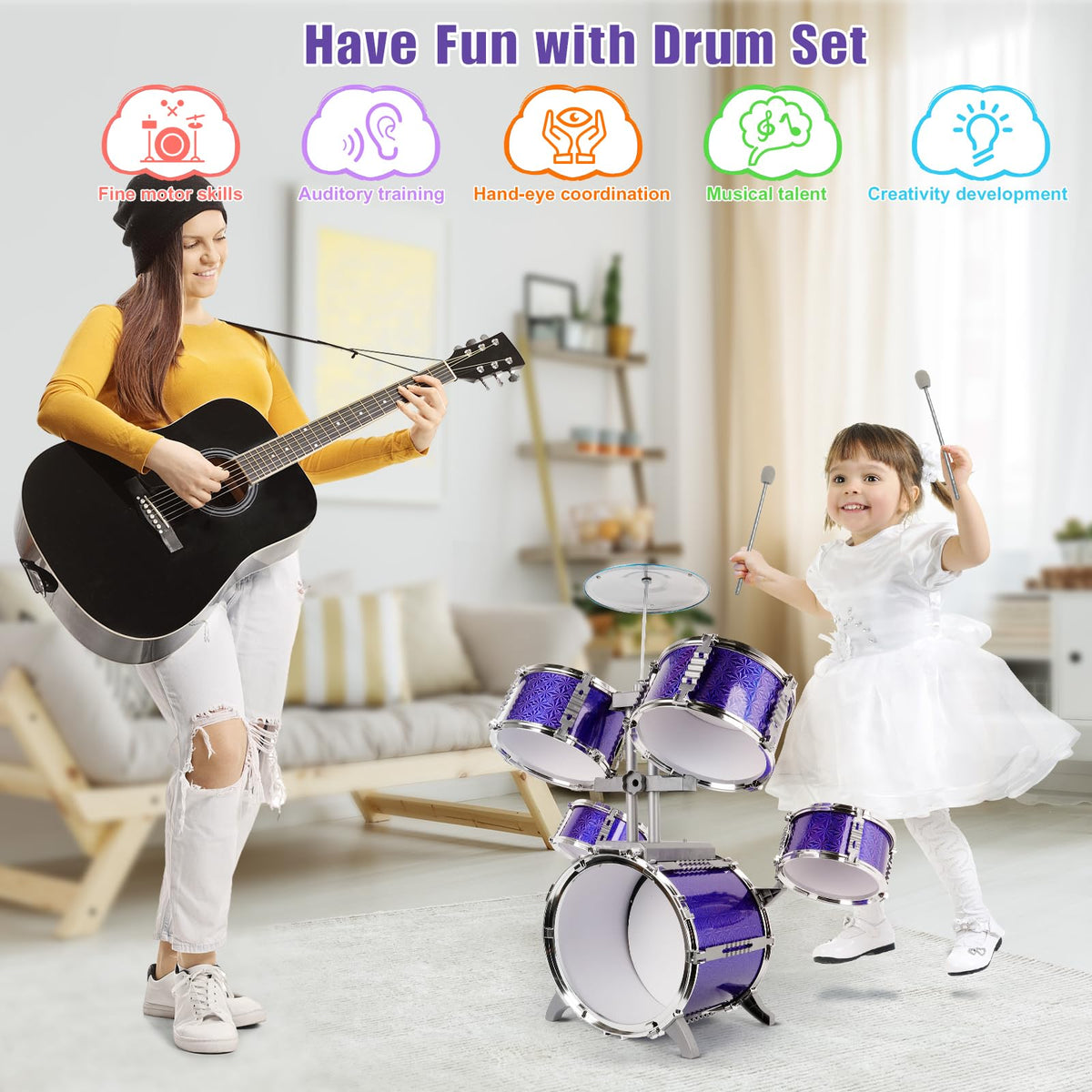 M SANMERSEN Kids Jazz Drum Set small drum for fine motor play