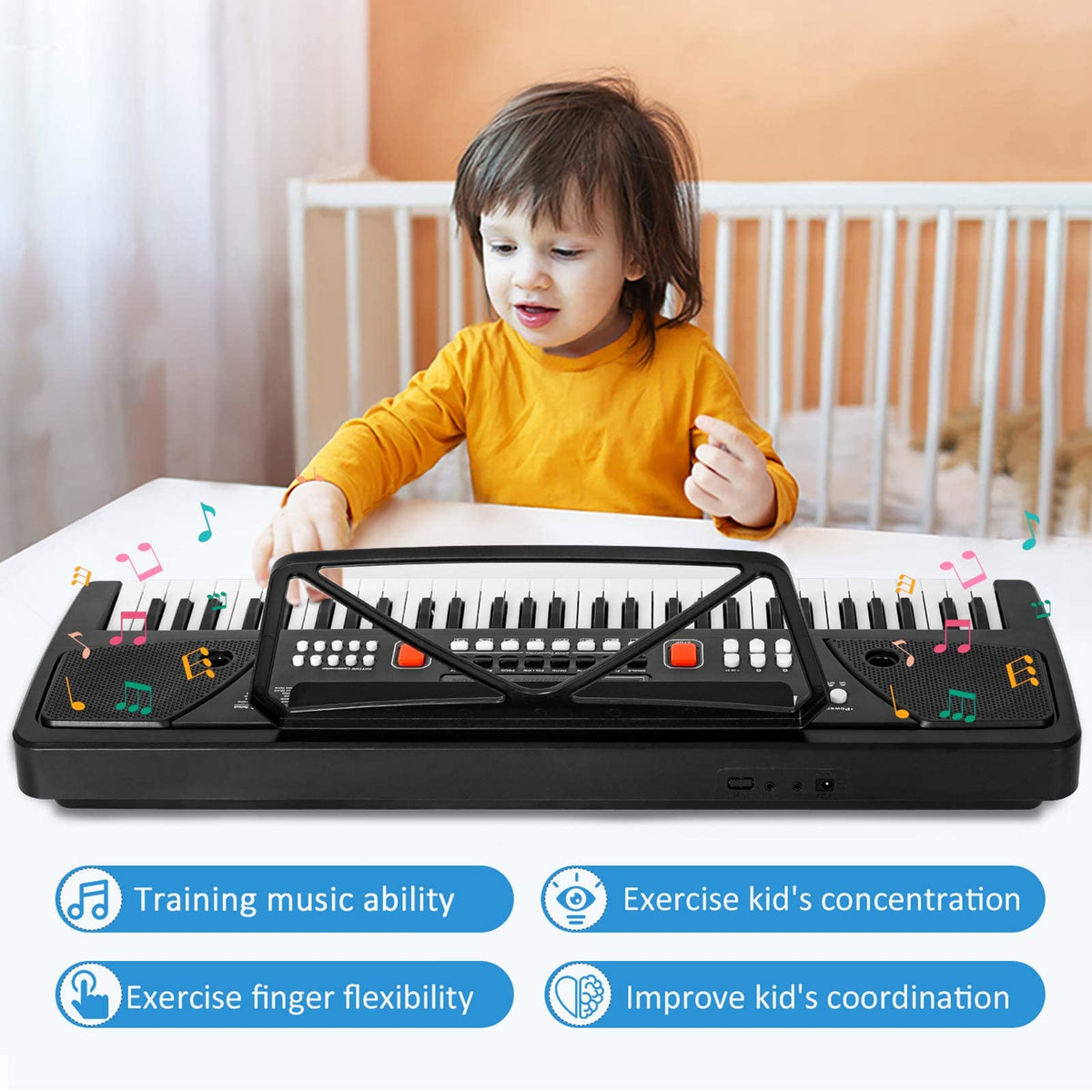M SANMERSEN piano with AUX-in jack lets you play along with favorites.