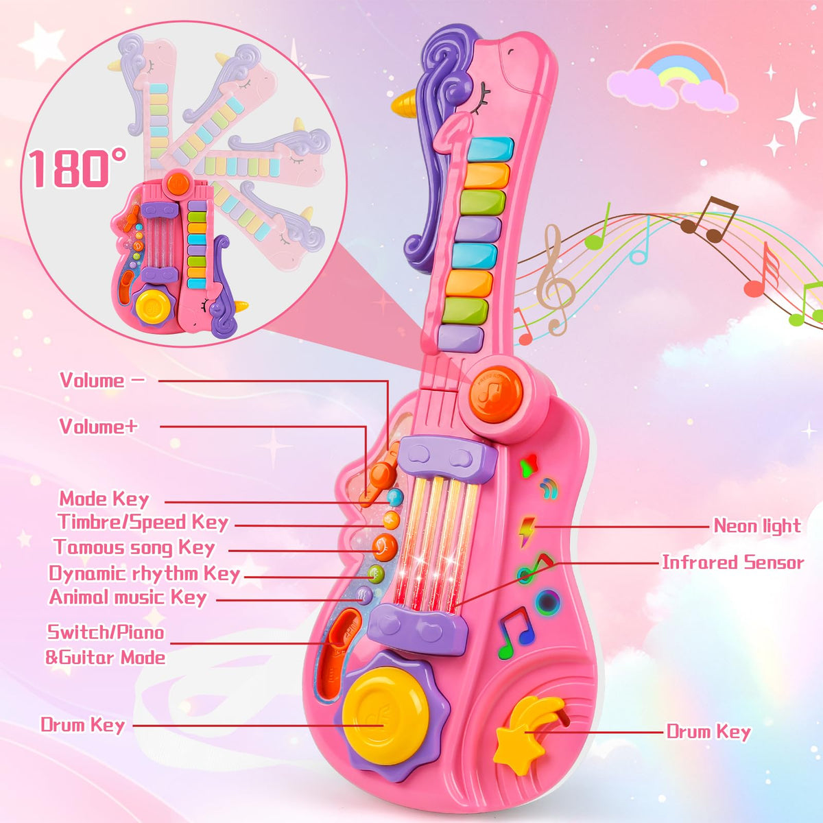 M SANMERSEN piano-drum guitar toy with tunes to spark curiosity