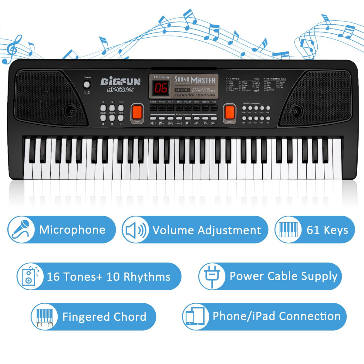M SANMERSEN piano with LED display highlights notes and rhythms for easier practice.