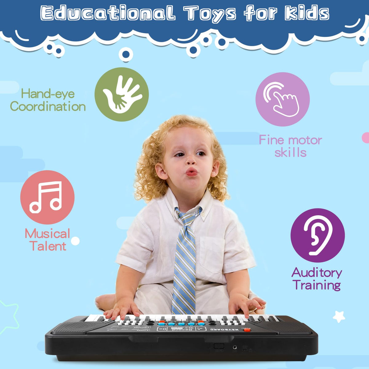 Built-in rhythms and tones guide early theory with crisp, engaging sound