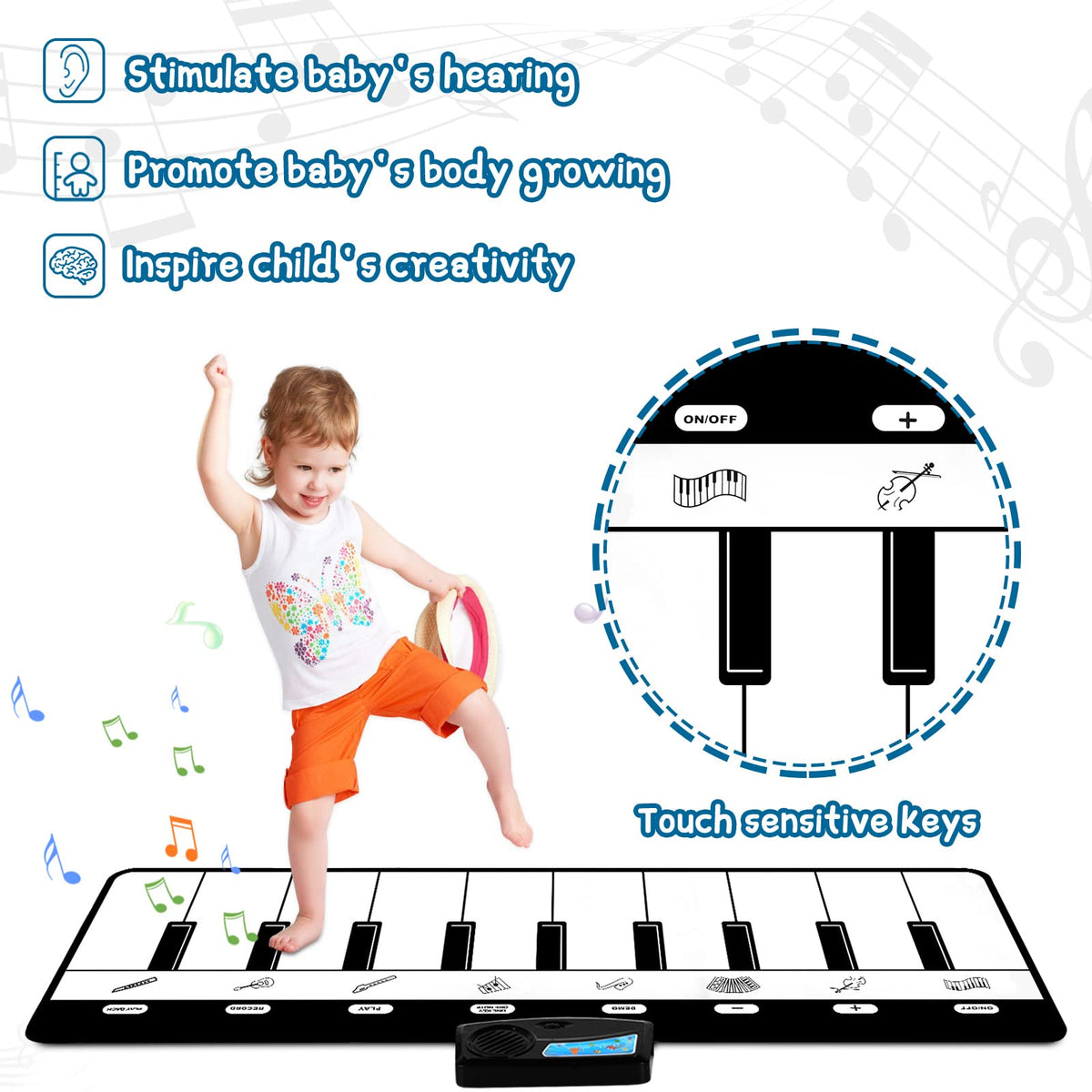 Kids using varied play modes on the M SANMERSEN piano mat