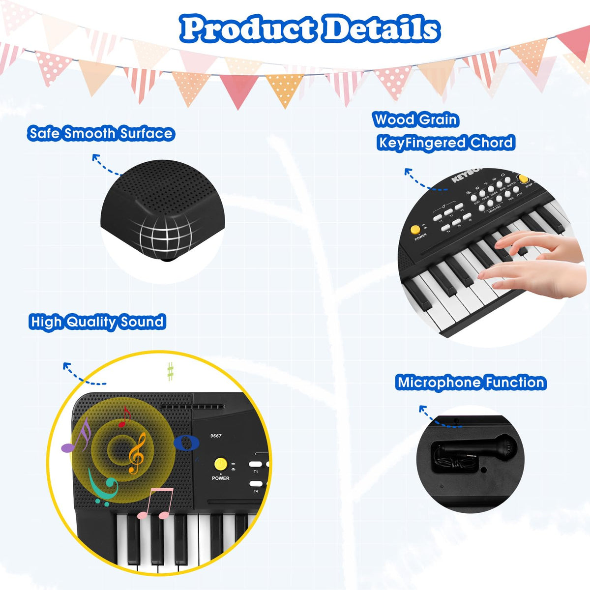 M SANMERSEN toy piano keyboard compact size for portable fun anywhere