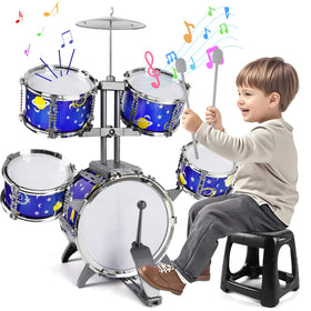 M SANMERSEN Upgraded Kids Jazz Drum Set with 5 drums and stool for imaginative play