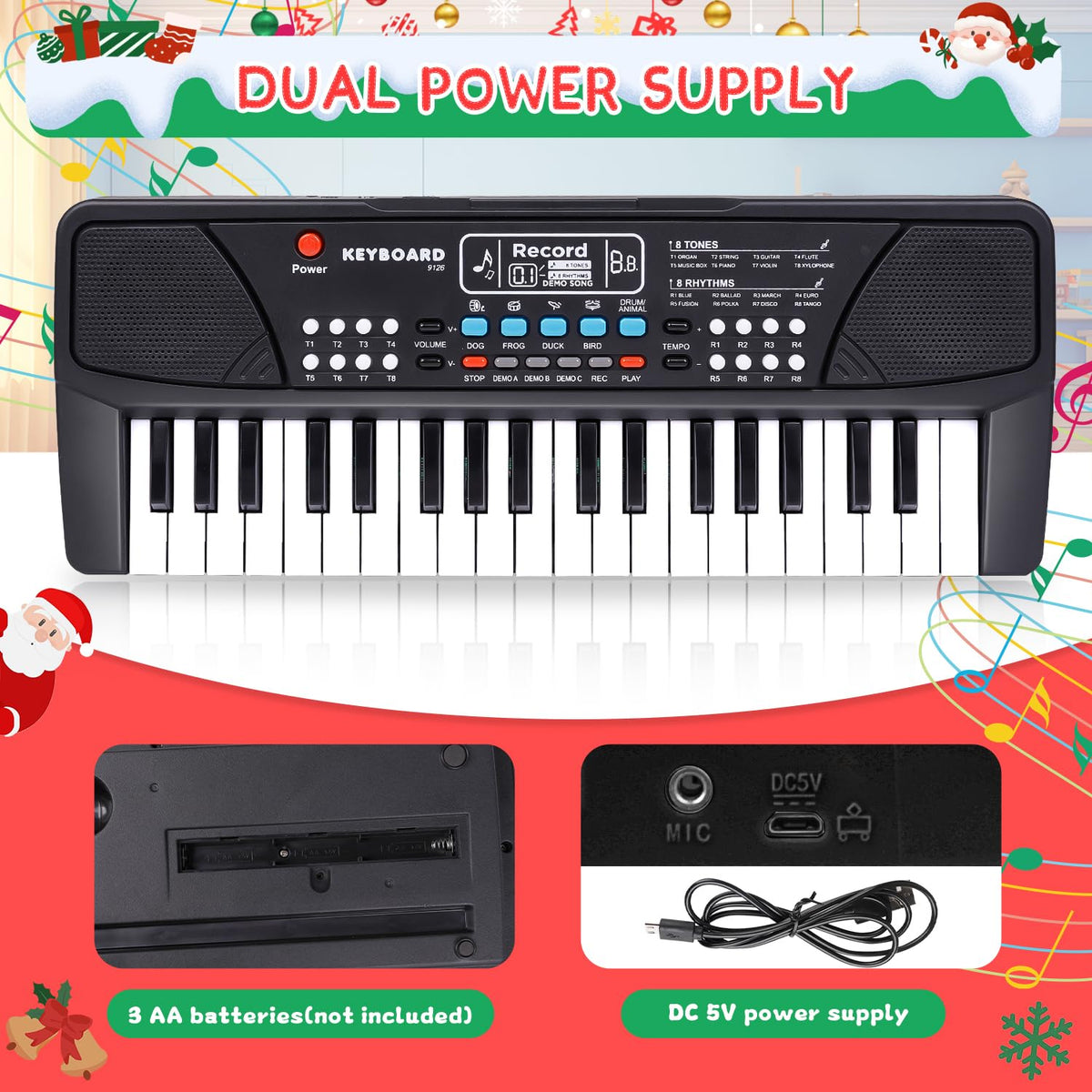 M SANMERSEN Upgraded Kids Piano power options include battery and USB