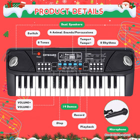M SANMERSEN Upgraded Kids Piano microphone behind view supports singing along