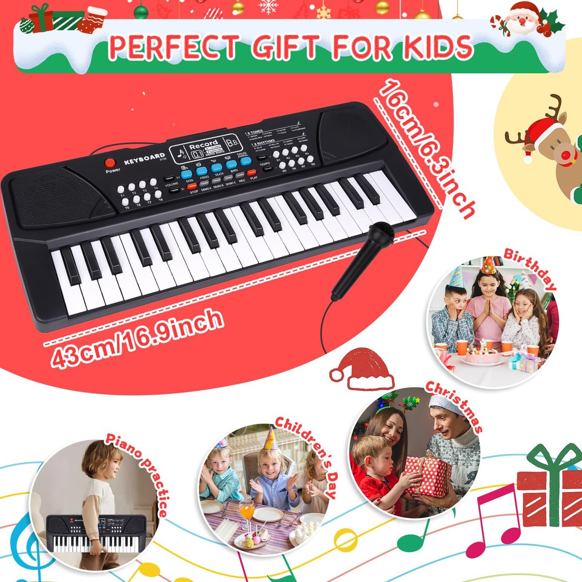 M SANMERSEN Upgraded Kids Piano stereo speakers image highlights rich sound