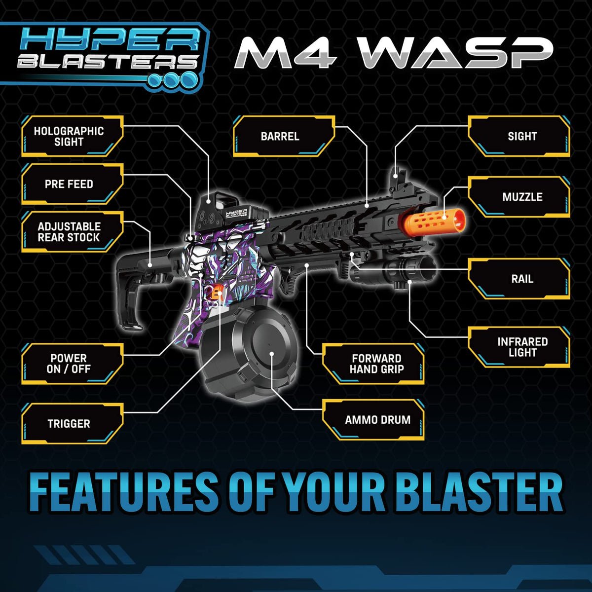 M-Zone HyperBlasters M4 Wasp graffiti style energizes backyard battles.