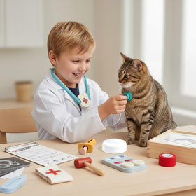 Macabaka 12-piece vet kit layout showcases complete pretend tools