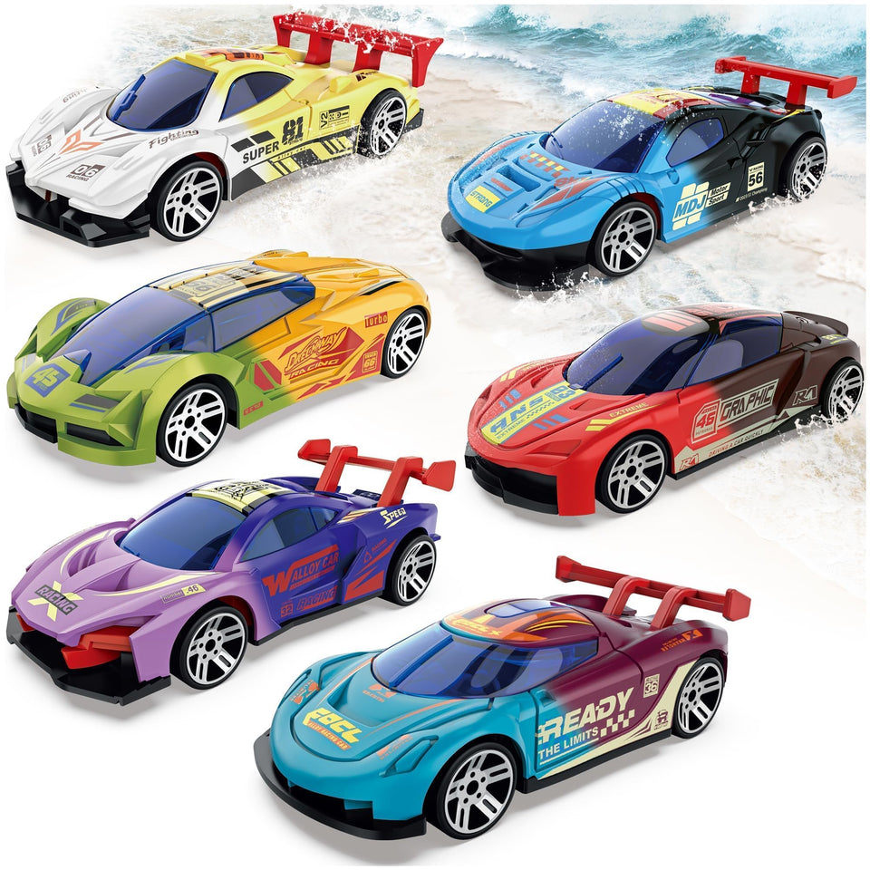 MACALOCA color-changing cars pack—six vibrant die-casts ideal for collecting and bath play.