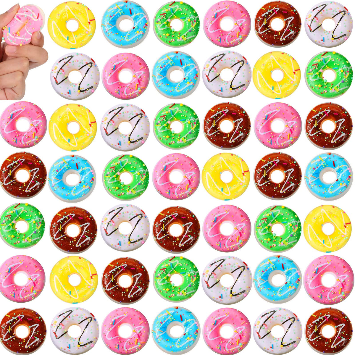 Macarrie donut stress ball collection in six colors for desk and party fun.