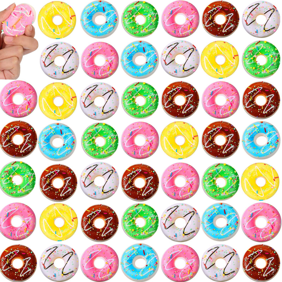 Macarrie donut stress ball collection in six colors for desk and party fun.