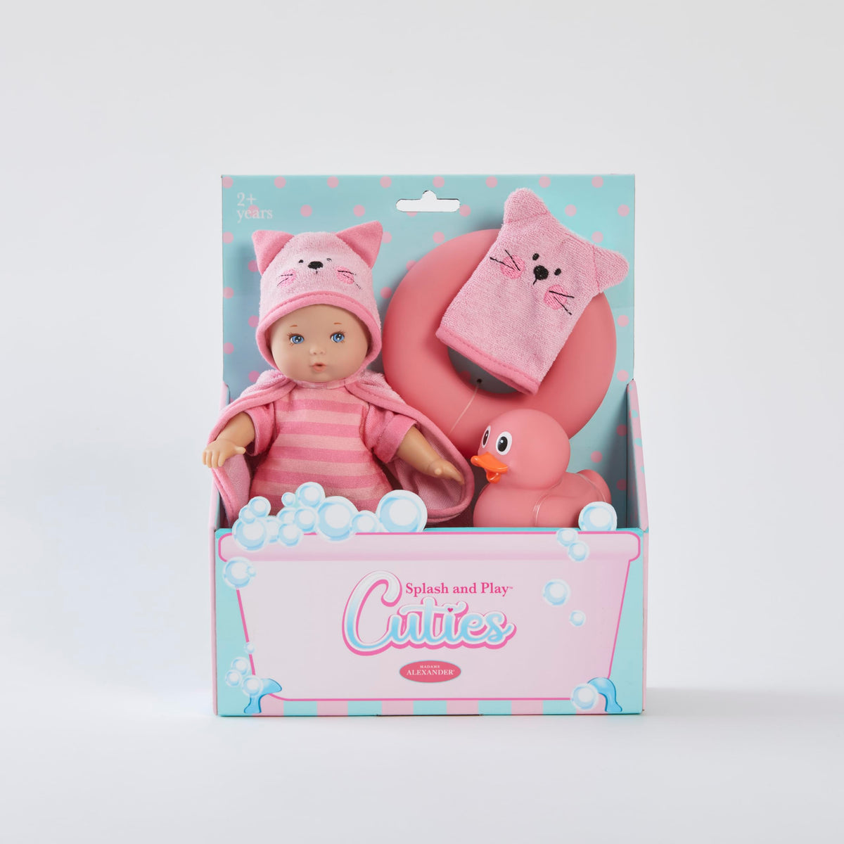 Madame Alexander Splash and Play Cuties wash mitt included supports quick bath time cleanup
