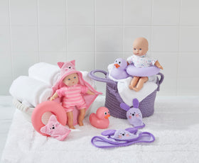 Madame Alexander Splash and Play Cuties accessories set with hooded towel for fun water adventures