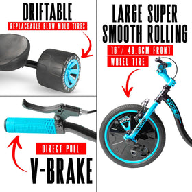 Madd Gear drift-trike rear drift wheels enable controlled sliding