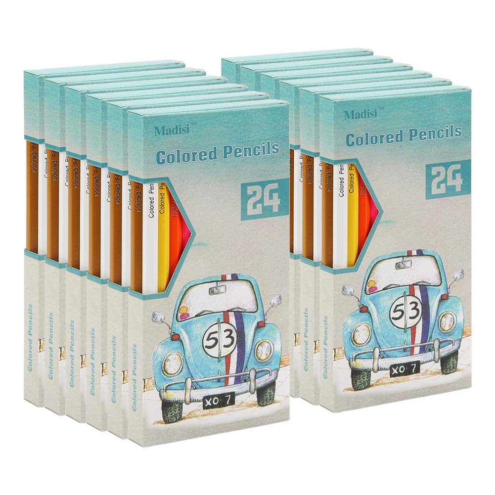Madisi colored pencils bulk box close-up showing the sturdy case for classrooms