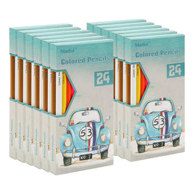 Madisi colored pencils bulk box close-up showing the sturdy case for classrooms