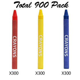 Red, blue, and yellow Madisi crayons shown with individual cellophane wrappers.