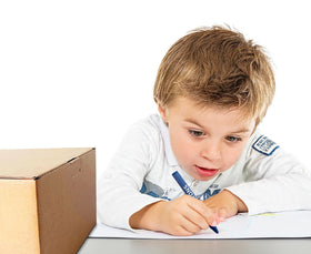 Sturdy storage box keeps Madisi crayons organized for home crafts and school use.
