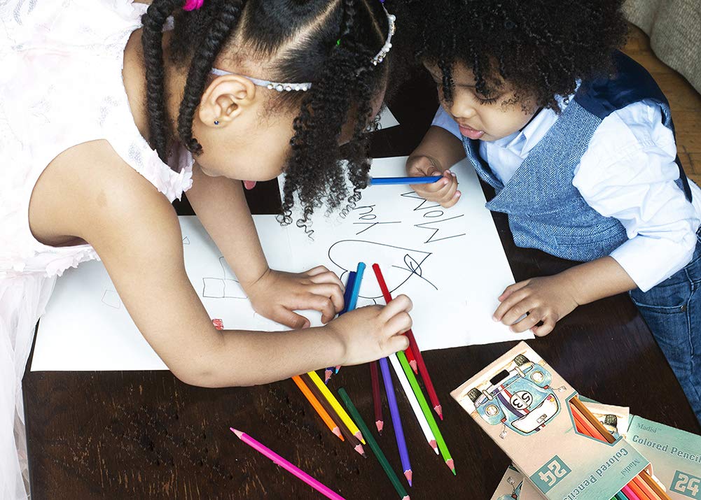 Kids using Madisi pencils for coloring books and crafts