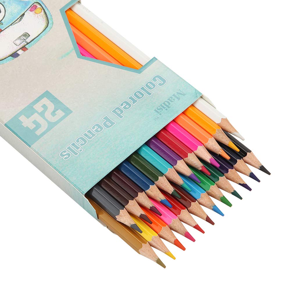 Madisi pre-sharpened pencils lined up for instant art sessions