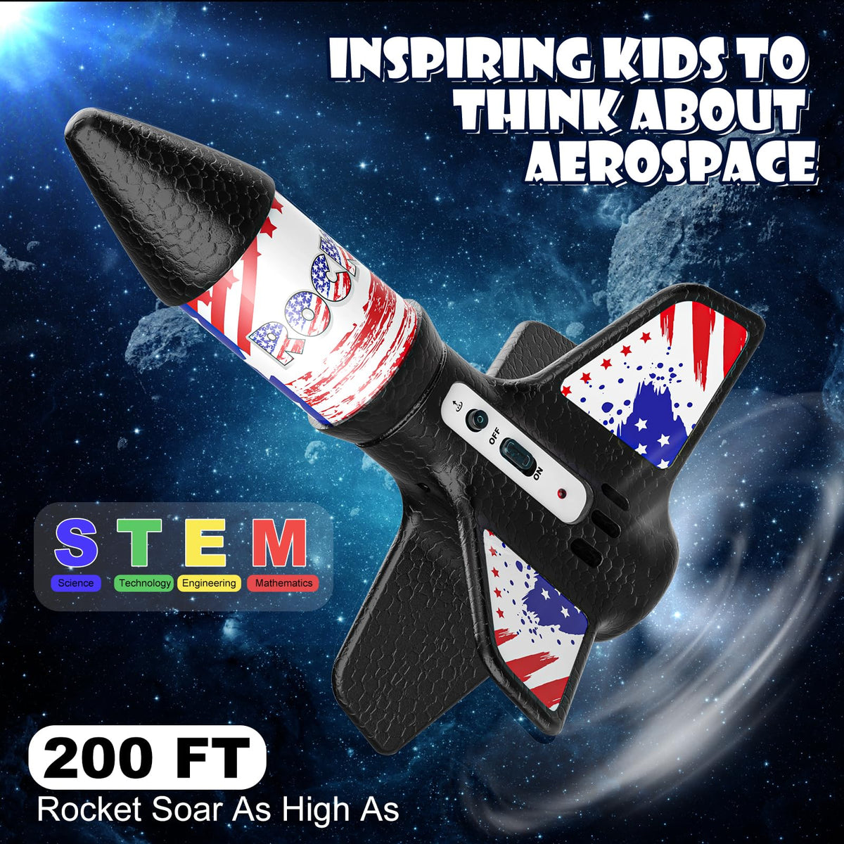 Mafbeanl rocket launcher reaches 100 ft for quick, thrilling launches.