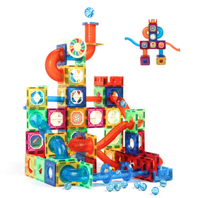MAGBLOCK 176-piece marble run set, front view, vibrant colors for hands-on STEM play