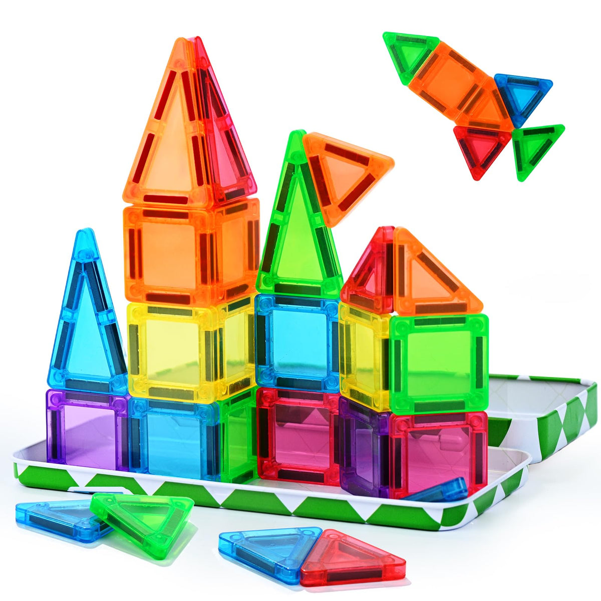 MAGBLOCK 30pcs mini magnetic tiles in travel box for on-the-go play