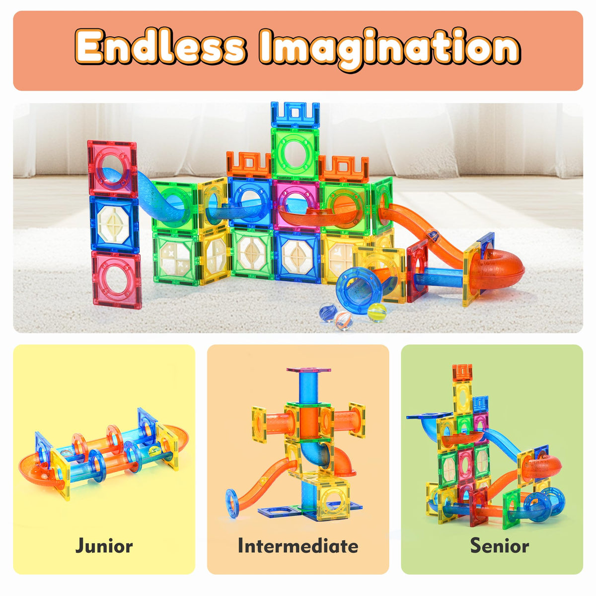 MAGBLOCK marble ball glints through tracks, keeping kids engaged and curious