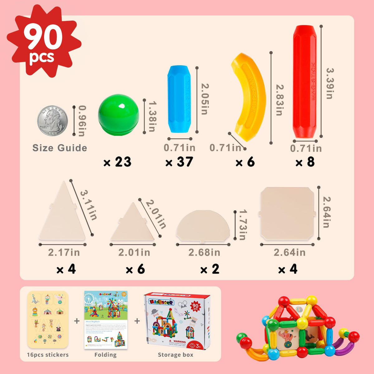 MAGBLOCK magnetic balls and rods assembling 2D and 3D models