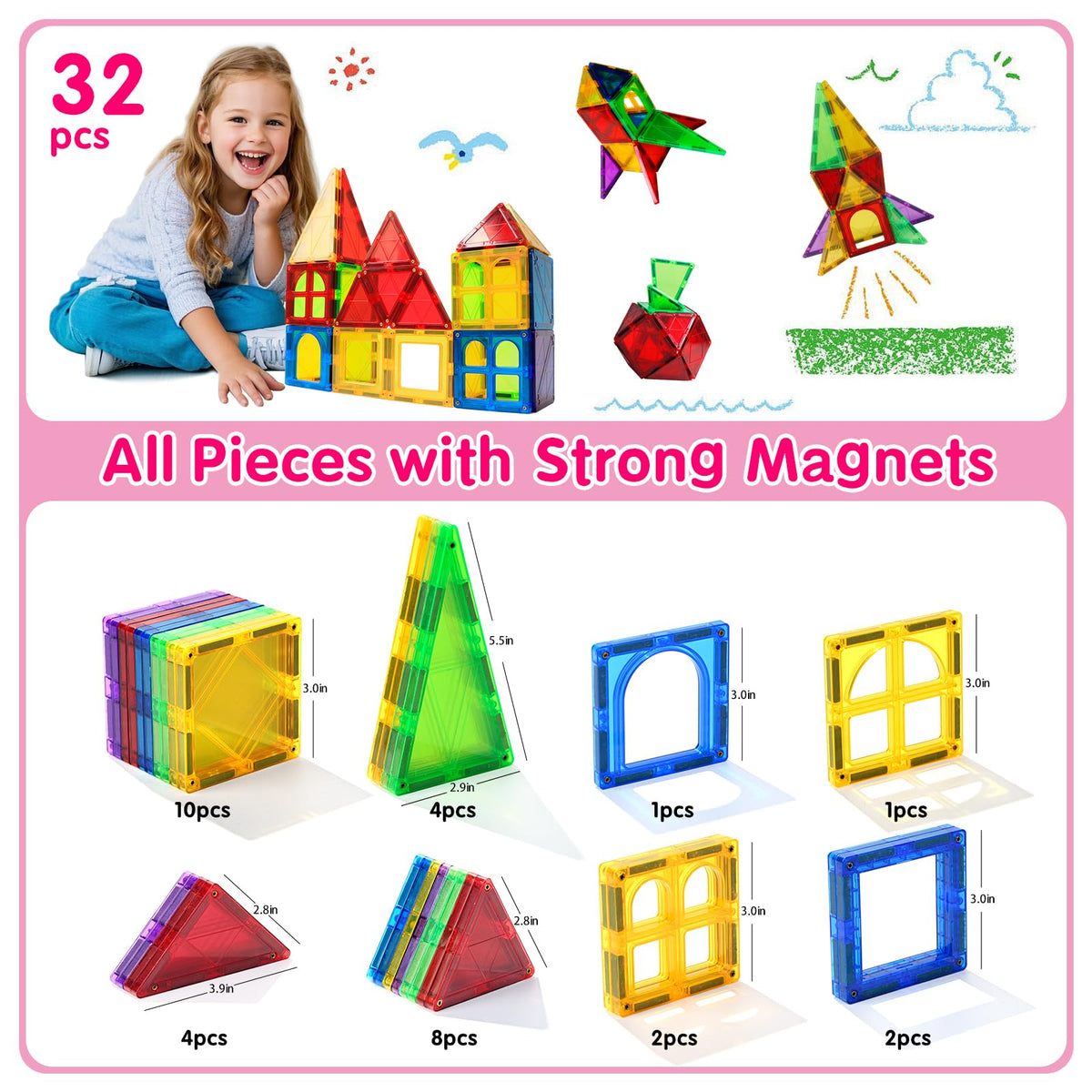 MAGBLOCK right triangle tile adds variety for creative constructions and designs.