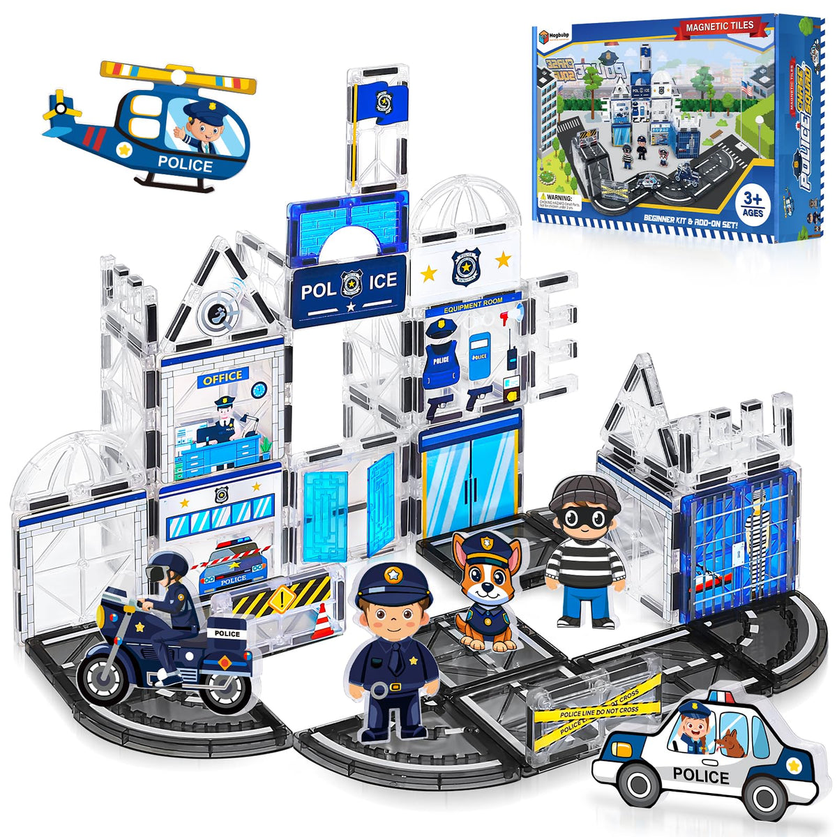 Magbubp police station front view shows durable magnets for creative play.
