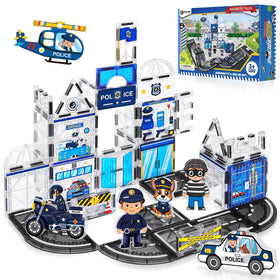 Magbubp police station front view shows durable magnets for creative play.