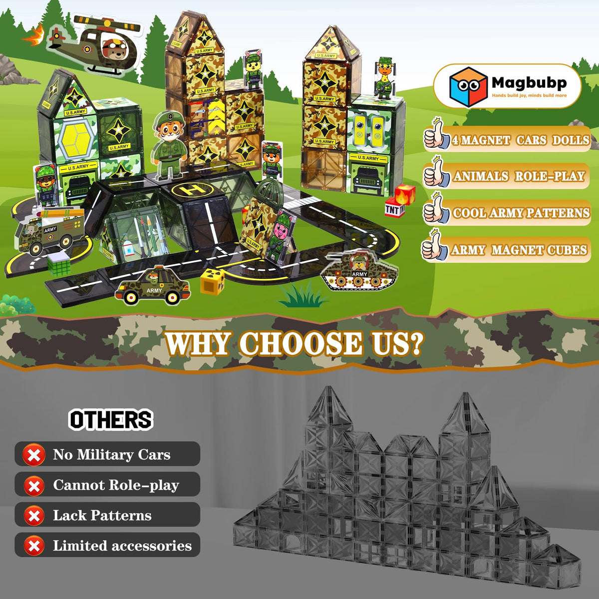Magbubp military tank tile for durable, hands-on building adventures